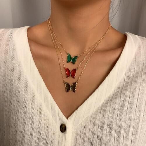 Butterfly Pendant Necklace for Women Fashion Necklace earring Ring Set Multi Color Metal Copper Zircon ear ring Party Jewelry