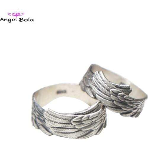 Wholesale 990 Sterling Silver Jewlery Set Opening Feather Couple Rings for Womens