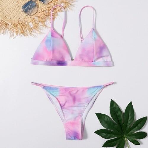 Sexy Tie Dye Triangle Bikini Tanga Mujer 2021 Swimwear Women Swimsuit String 2 Piece Bikinis Set Bathing Suit Brazilian Biquini