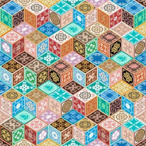 Polyester satin fabric dress luxury ethnic custom printed color animation cloth DIY sewing handmade patchwork