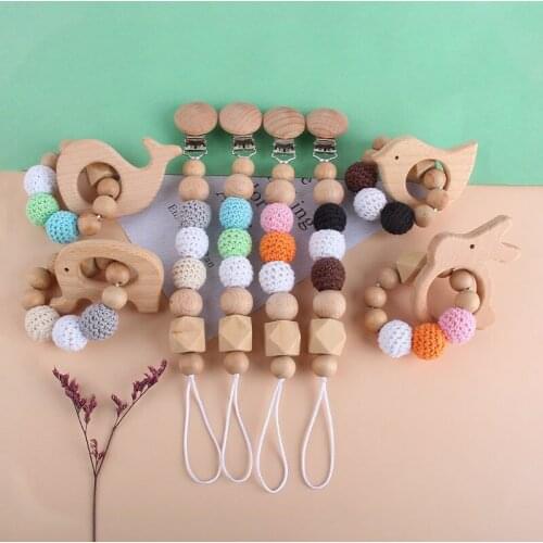 Feeding Silicone Nipple Chain New Baby Wooden Pacifier Clip Holder Chain Infant Toys Newborn Pacifier Chain With Wood Teether