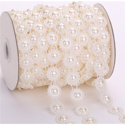 TPSMOC 10yards 17mm flower pearl chain DIY garland wedding decoration Sew Trim FlatBack pearls Costume Applique bead chain