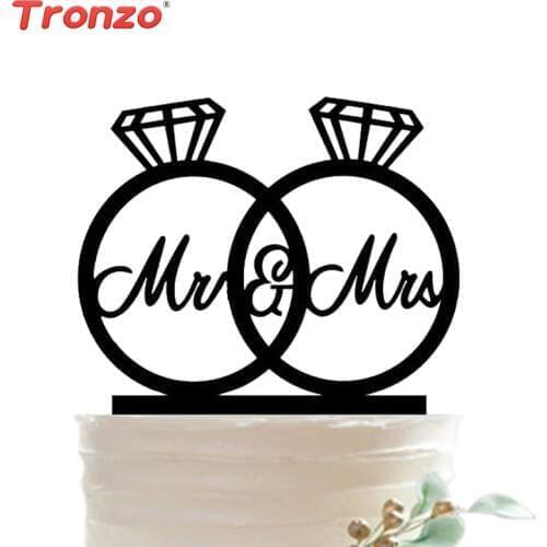 Tronzo 2019 New Wedding Cake Topper Mr & Mrs Acrylic Rings Cute Birds Romantic Wedding Decoration Mariage