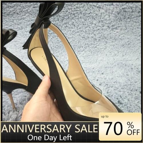 Women Stiletto Thin Iron High Heel Pumps Sexy Pointed Toe Bowknot Black PU Fashion Dress Party Bridal Ball Lady Shoes 3845D-7
