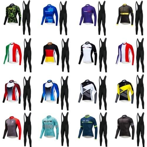 Wulibike Cycling Jersry Suit For Mens Spring and Autumn Quick-Dry Long Sleeve Bicycle Cycling Clothes Bib Pants Set
