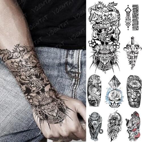Waterproof Temporary Tattoo Sticker Dragon Japanese Samurai Flash Tattoos Lion Compass Leopard Geometry Body Art Arm Fake Tatoo