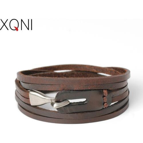XQNI New Fashion Genuine Leather Hook Bracelets For Men Women Popular Knight Courage Bandage Charm Bracelets & Bangles