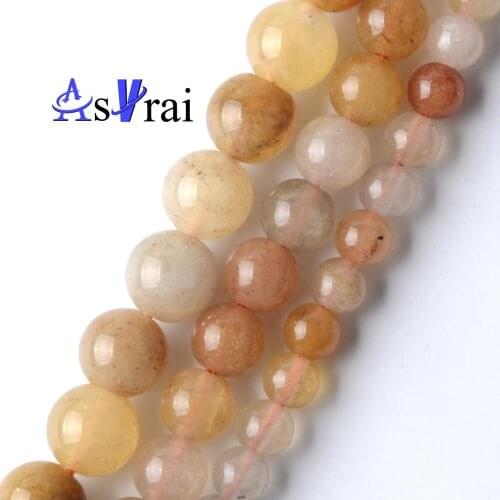 Golden Silk Jades Round Loose Spacer Beads 6 8 10 mm Stone Beads For Jewelry Making Natural DIY Bracelet Necklace Earring 15"