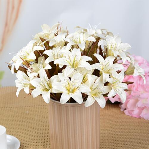 1Pic 6 Heads 7Colors Artificial Lily Bouquet Silk Fake Flowers Bridal Bride For Home Party Wedding Wreath Decoration DIY