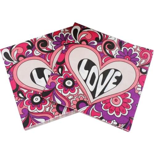 20 Vintage Love Heart Color Printed Napkin Wedding Valentines Day Party Decoupage Paper Home Table Tissue Decoration 33*33cm
