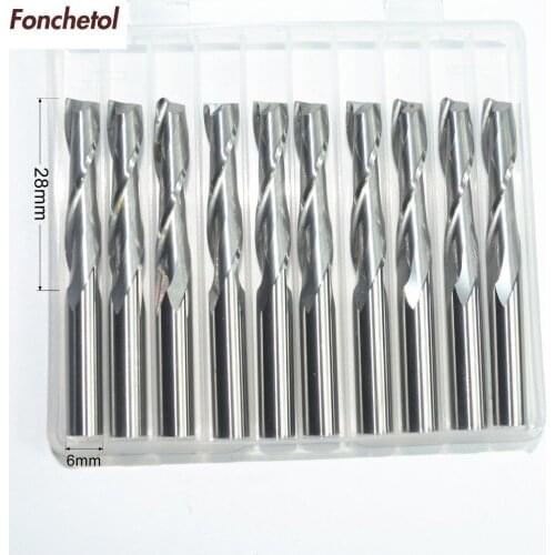 6mm*28mm-10pcs CNC machine tool,Tungsten Solid carbide woodworking milling cutter,2 flute spiral end mill,wood,mdf,plywood