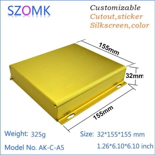 Golden Color Anodizing Aluminium Electronics Shell For Pcb Diy Design 32(h)x155(w)x155(l) Mm Szomk