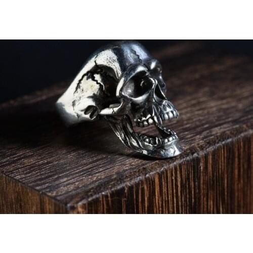 Apinje 925 Sterling Silver Retro Ring Punk Rock Skull Rings For Men Biker Fashion Jewelry Opening Size 8.5 to12.5