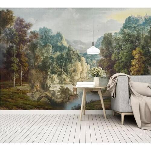 Beibehang Custom wallpaper 3d mural European retro nostalgic medieval hand-painted rainforest mural sofa background wall paper