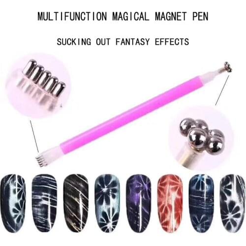 Bozlin Dual-Ended Magnet Stick For Gel Nail Polish 5D Strip Grid Flower Pattern Magnet Pen Design UV Nail Gel Varnishes Manicure