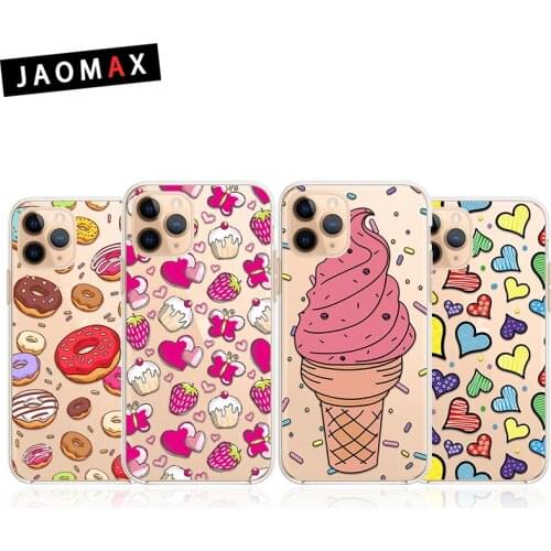 Jaomax Love Heart Macaron Donut Phone Case For iPhone 11 Pro XR XS Max 6s 7 8 Plus 5s Transparent Soft Silicone Cover Cases
