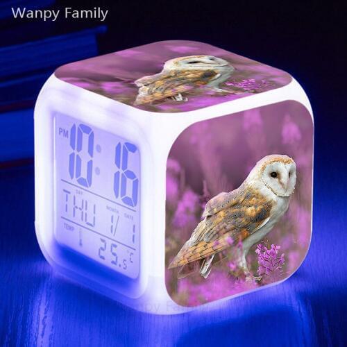 Very Cute Owl LED Alarm Clock 7 Color Glowing Multifunctio Digital Alarm Clock Kids room Home Decor Touch Flash Electronic Clock