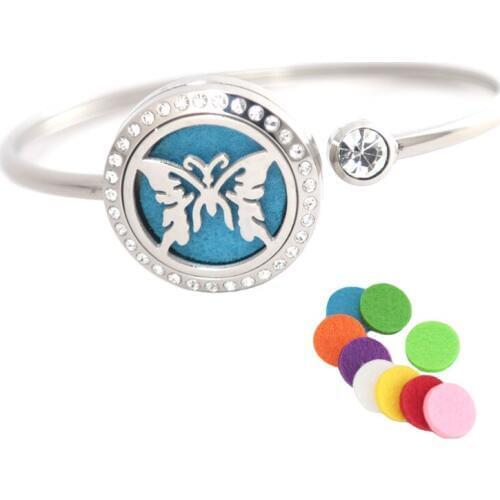 Essential oil diffuser locket bracelet Butterfly 25mm Magnet Crystal Stainless steel Aromatherapy locket Bracelet Bangle
