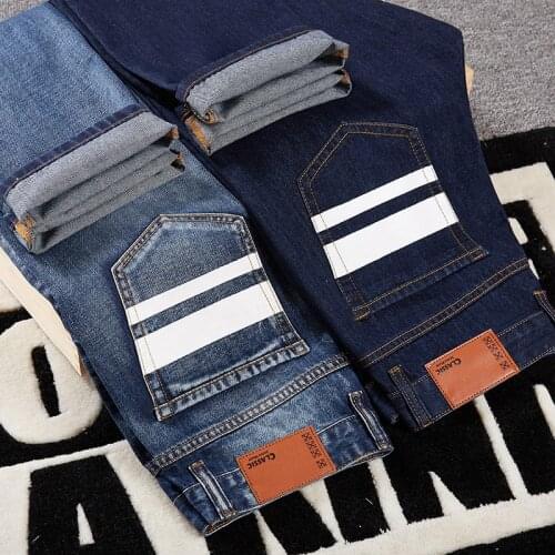 Men Fashion brand design Business Casual Stretch Cotton Slim Jeans high-quality blue Straight Denim Trousers Plus Size 44 46