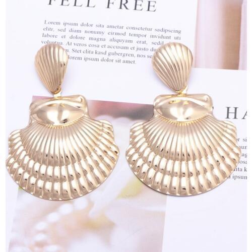 European Big Metal Shell Drop Earrings for Women Exaggerated Earring Vintage Dangle Earrings Wedding Party Jewelry Gift
