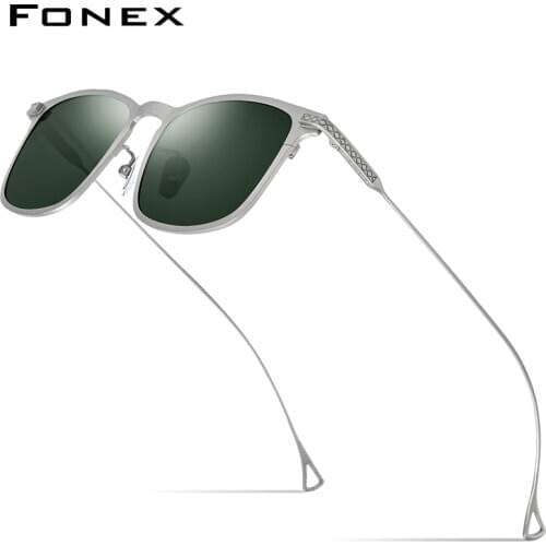 FONEX Pure Titanium Sunglasses Men Vintage Square Polarized Sun Glasses for Women 2020 New Retro Mirrored UV400 Shades 8523