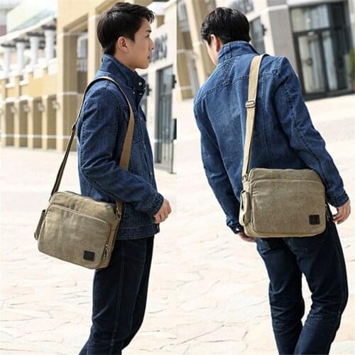 Canvas Crossbody Shoulder Bag Men Zipper Casual Travel Messenger Pack Male Vintage Multifunction Shoulder Sling Working Bags