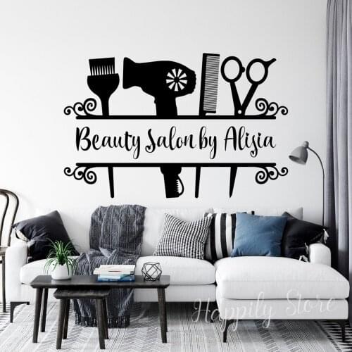 Customized Beauty Salon Wall Stickers Nail Polish Brow Eyelashes Vinyl Decal Personalized Wall Decoration Barber Shop P770