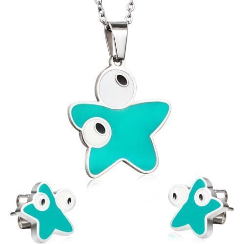 Hot Sale Star Necklace And Earrings Set Stainless Steel Enamel Necklace Earring Jewelry Sets Silver Color For Girls