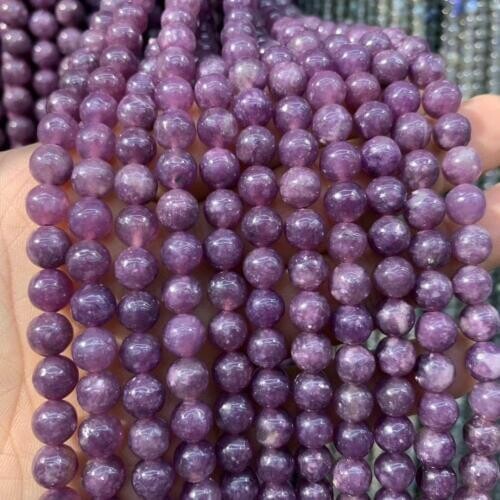 Round purple lepidolite jade stone beads natural gemstone beads DIY loose beads for jewelry making strand 15" wholesale
