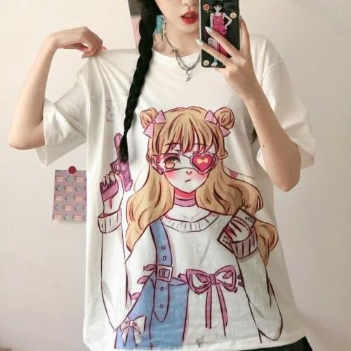 Summer Harajuku Punk Short-sleeved T-shirt Japanese Kawaii Tshirt Loose Streetwear Hip Hop Alternative Tops Aesthetic Clothes
