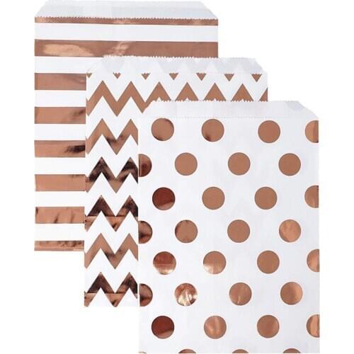 25pcs/ Lot Rose Gold Candy bag Party Favor Paper Bags Chevron Polka Dot Stripe Printed Paper craft Bags Bakery Bags AW05