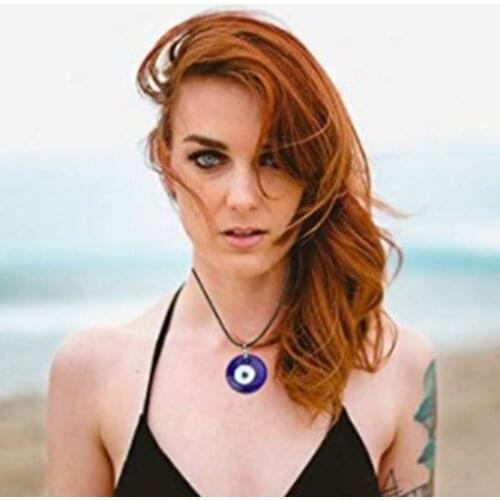 649D Trendy Demon Eye Bracelet European and American Wax Rope Turkey Blue Eye Round Drop Shape Necklace for Women