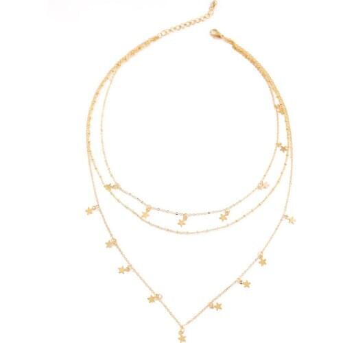 Trendy Female Pendant Star Link Chain Choker Necklace Three Layers for Women Metal Jewelry Accessory Girl Gift Party Wholesale