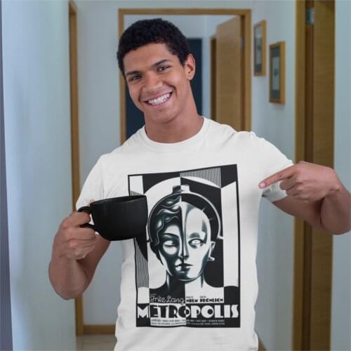 Metropolis Fritz Lang 1927 Cult Classic Sci Fi Movie T-Shirts Men Machine Robot Film Fun Tee Shirt Round Neck T Shirt