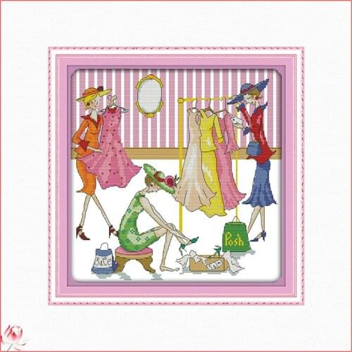 Cross-Stitch Kits Embroidery Handmade Decoration Beauty Happy Shopping Printed Stamped 14CT 11CT Fabric Gifts Thread Needlework