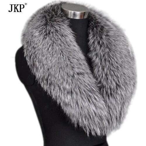 JKP 2020 New 100% Real Fox Fur Collar Scarf Women Genuine Natural Silver Fox Fur Luxury Keep Warm Shawl Fashion Accessory
