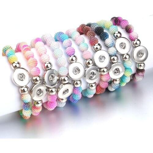 New Snap Button Jewelry Colorful Handmade Beaded Bracelet Bangle 18mm Snap Bracelet Jewelry Bead Bracelets for Women