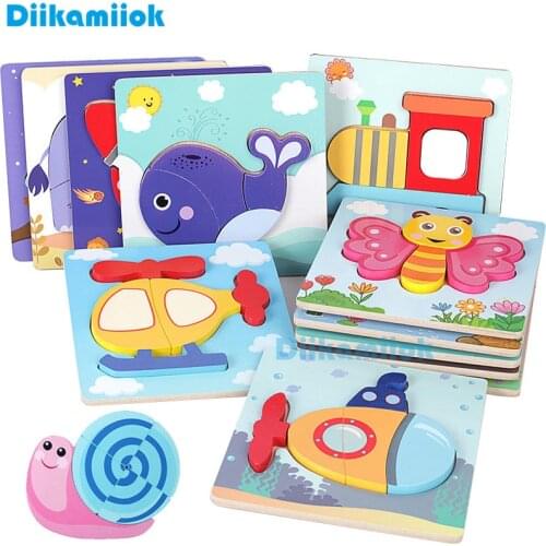 New Wooden 3D Puzzle Toys for Children Boys Baby Early Childhood Cognitive Cartoon Animal/ Traffic Vehicle Jigsaw Puzzles MG-Z21