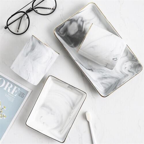 Nordic Ceramic Jewelry Tray Marbled Trace Edge Storage Tray Bathroom Dressing Table Tray