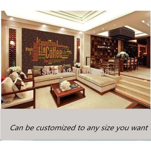 Custom 3 d modern wallpaper,coffee letters icon paintings for sitting room restaurant cafe shop wall waterproof PVC wallpaper