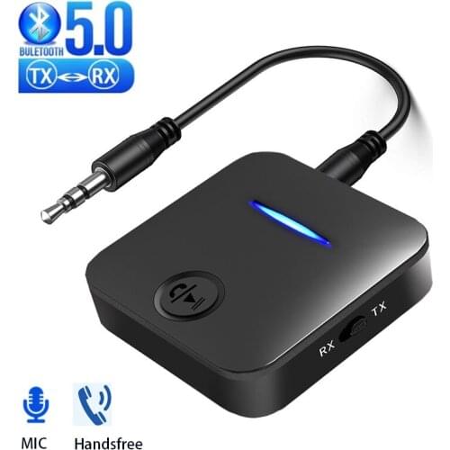 Bluetooth 5.0 Receiver Transmitter 3.5mm Aux Jack Stereo Handsfree Audio Music Wireless Adapter With Mic For Car PC TV Headphone