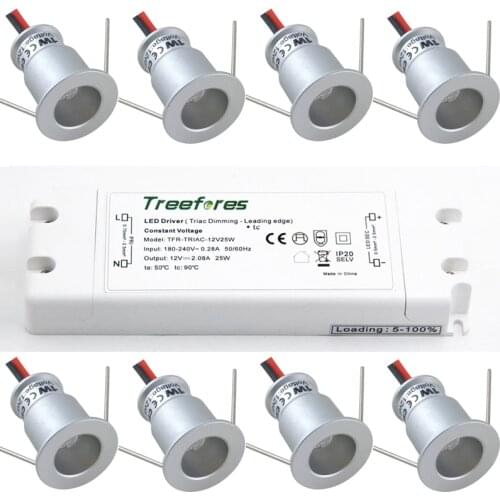 Dimmable Mini LED Spot Light 1W 12V + Triac Driver Adapter for Kitchen Bedroom Christmas Party Ceiling Downlilght