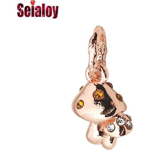 Seialoy Rose Gold Shiny Mushroom Beads Dangle Charm Fit Bracelets & Necklace Diy Fine Jewelry Accessories New Pendant