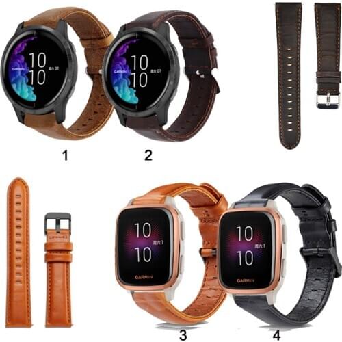 20mm 22mm Replacement Band Genuine Leather Strap for Garmin Venu Sq for Forerunner 645 645M 245 245M Strap Bands