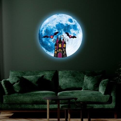 3D Blue Luminous Moon Wall Sticker Halloween Theme Stickers Fluorescent Glow In The Dark Wall Decals Wallpaper Home Decoration