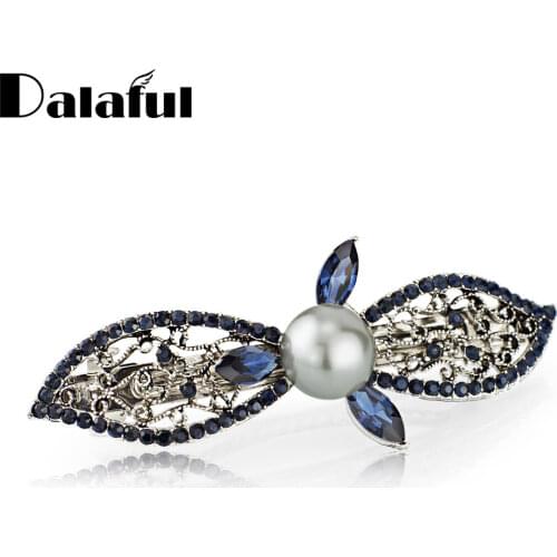 Unique Faux Pearl Leaves Crystal Hair Clip Barrette Hairpin Headwear Hair Jewelry For Woman Wedding F139