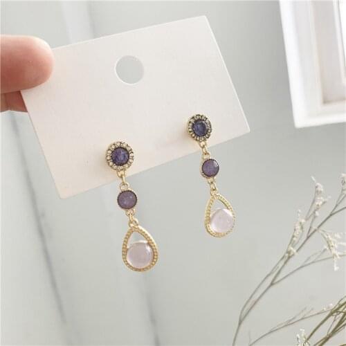 Baroque Vintage Rhinestone Opal Pendant Drop Earrings for Women Girls Teens Korean Ear Jewelry Earrings 2021 Trend New Arrival