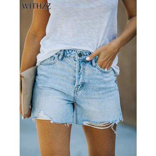 WITHZZ Summer Women Tassel Slit Elasticity Jeans Female Denim Shorts