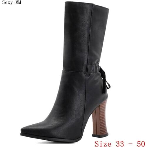 Spring Autumn High Heels Women Mid Calf Boots Woman Short Boots High Heel Shoes Small Plus Size 33 - 50
