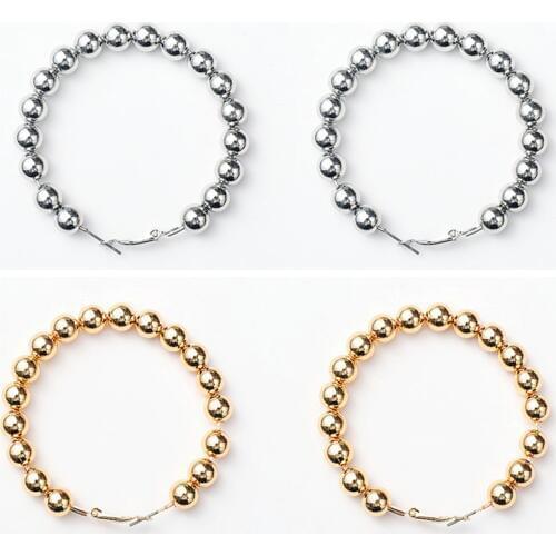Vintage Gold Color Beads Hoop Earrings For Women Exaggerated Round Beaded Circle Big Hoops Earring Jewelry Female Pendients Gift